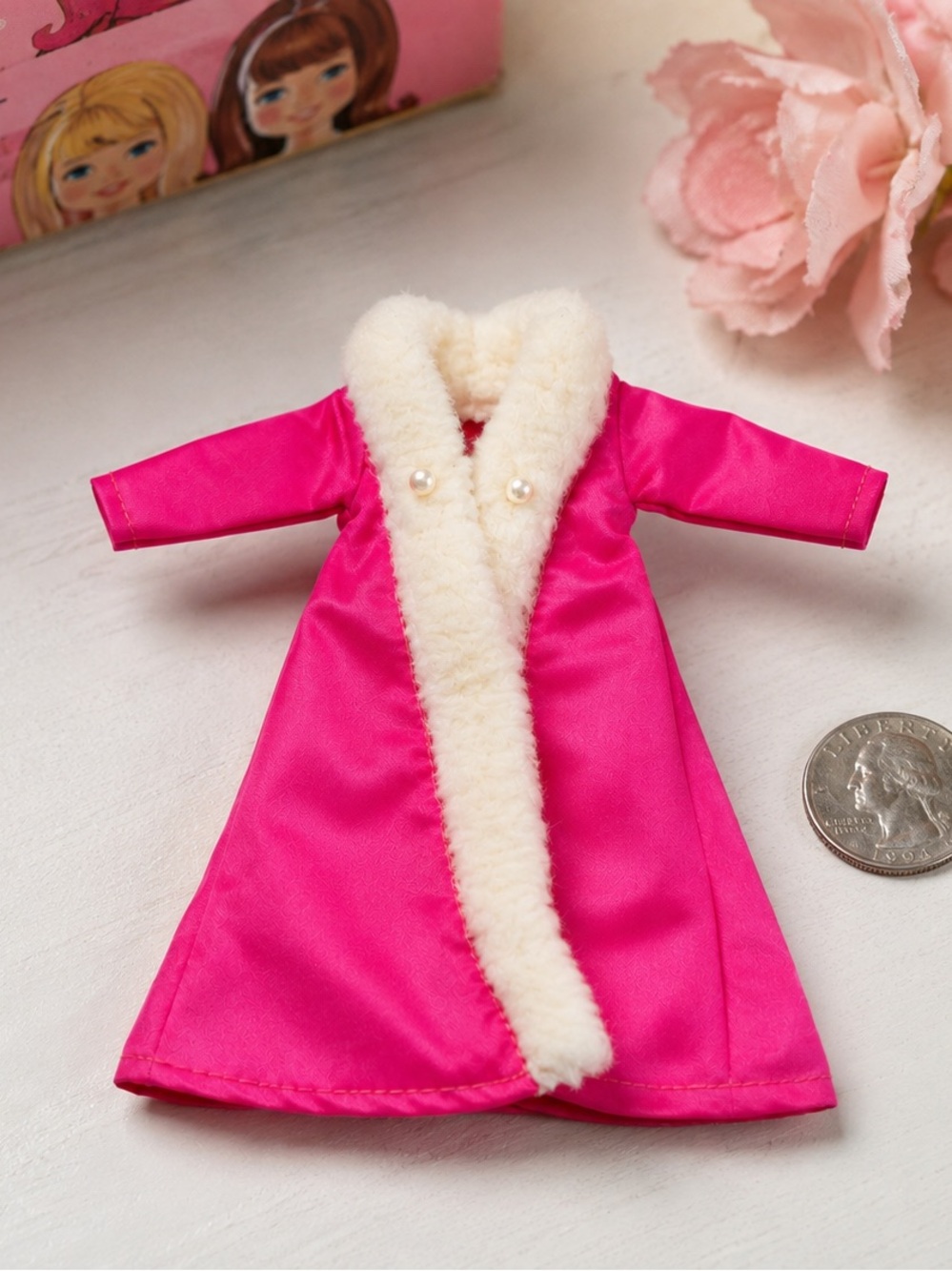 Pink‎ Mini Doll Coat with Faux Fur Trim